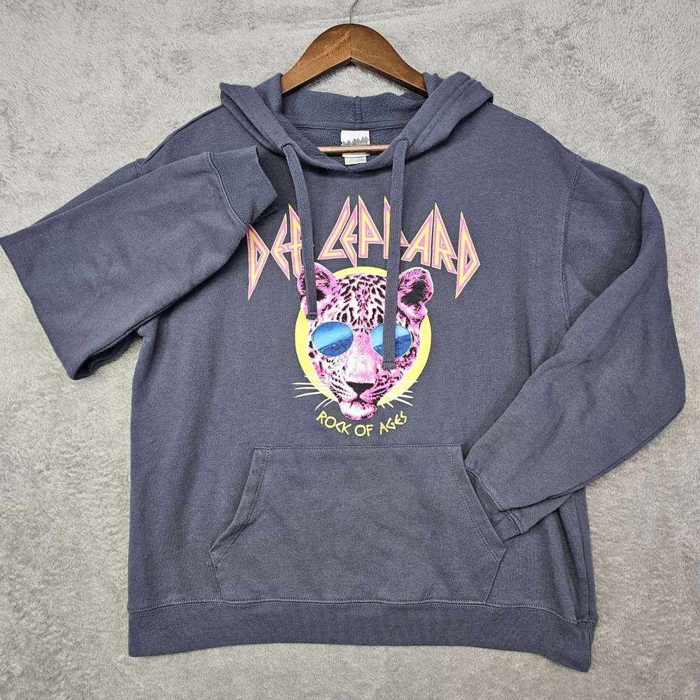 Def Leppard Rock of Ages Hoodie L Gray 2021 Freeze Licensed Band Sweatshirt READ